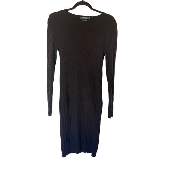 Lauren Cashmere Blend Cable Knit Black Sweater Dress SZ M - Picture 1 of 8